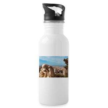 Classic sculpture over the city - Water bottle with straw - white - Right