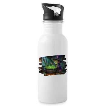 Little wizard brews magic potion in cauldron - Water bottle with straw - white - Right