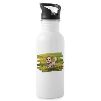 Un mignon chihuahua qui traverse la prairie - Gourde avec paille intégrée - blanc - Droite