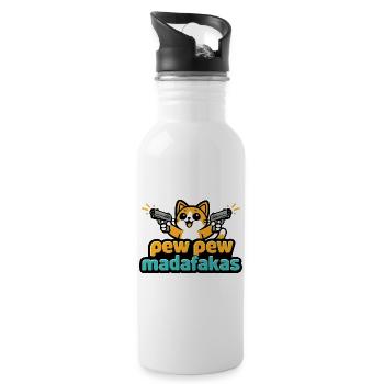 Pew Pew Madafakas Katze - Trinkflasche mit integriertem Trinkhalm - Weiß - Rechts