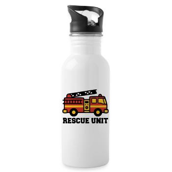 Feuerwehrauto Logo - Trinkflasche mit integriertem Trinkhalm - Weiß - Rechts