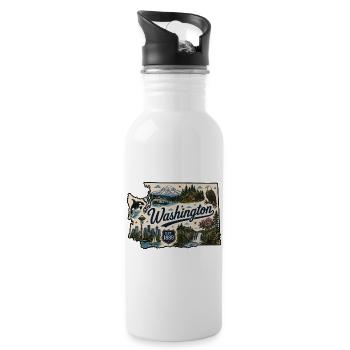 Washington State Mount Rainier Vintage-Aufkleber - Trinkflasche mit integriertem Trinkhalm - Weiß - Rechts
