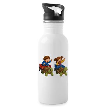 Kids turtle race in handcart fun - Water bottle with straw - white - Right