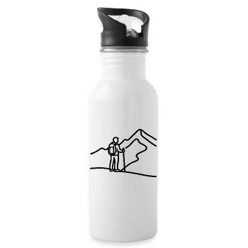 Minimalistischer Wanderer vor Bergpanorama - Trinkflasche mit integriertem Trinkhalm - Weiß - Rechts