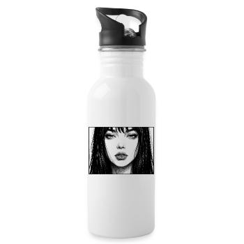 Monochrome portrait with long hair - Water bottle with straw - white - Right