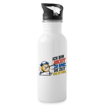 Ich Bin Nicht Zu Spät – Wecker Spruch - Trinkflasche mit integriertem Trinkhalm - Weiß - Rechts