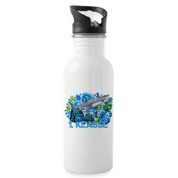 Schulstart 1. Klasse mit Hai Grundschule - Trinkflasche mit integriertem Trinkhalm - Weiß - Rechts