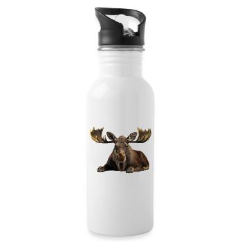 Elch Kuh - Trinkflasche mit integriertem Trinkhalm - Weiß - Rechts