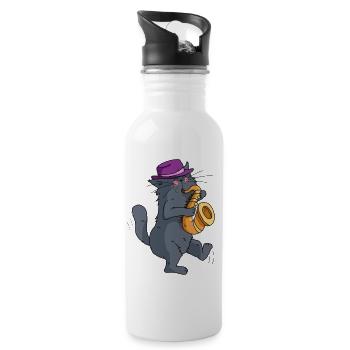 Mrou le chat saxophoniste - Gourde avec paille intégrée - blanc - Droite