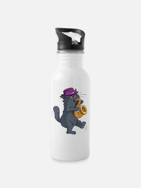 Mrou le chat saxophoniste - Gourde avec paille intégrée - blanc
