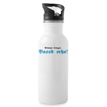 Bevoast froagst, Bassd scho!, 2fb - Trinkflasche mit integriertem Trinkhalm - Weiß - Rechts