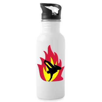 Breakdancer im Feuer - Trinkflasche mit integriertem Trinkhalm - Weiß - Rechts