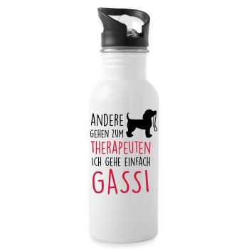 Gassi Therapeut Hund - Trinkflasche mit integriertem Trinkhalm - Weiß - Rechts