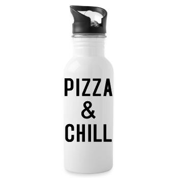 PIZZA & CHILL - Trinkflasche mit integriertem Trinkhalm - Weiß - Rechts