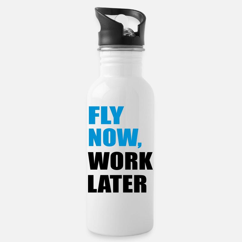 fliegen - Trinkflasche mit integriertem Trinkhalm - Weiß