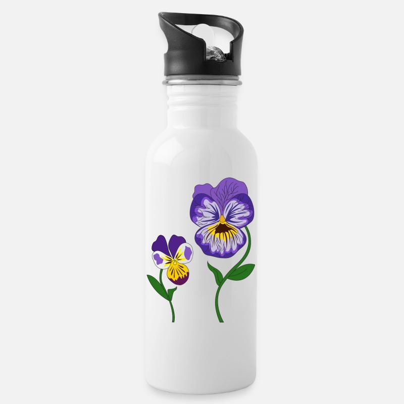 violet flower - Water bottle with straw - white