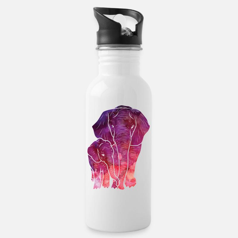 Kids Elephant Wasserfarbe - Trinkflasche mit integriertem Trinkhalm - Weiß