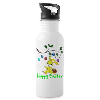 Pâques, Joyeuses Pâques, Lapin de Pâques, joyeuses Pâques - Gourde avec paille intégrée - blanc - Droite