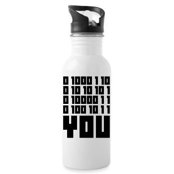 Binärcode F**k YOU – Geek Code & Nerd Humor - Trinkflasche mit integriertem Trinkhalm - Weiß - Rechts