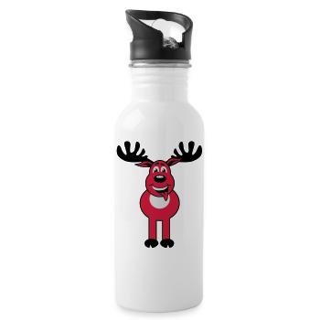 Hirsch Rudolph 3c Lustige Trickfigur Comic Spaß - Trinkflasche mit integriertem Trinkhalm - Weiß - Rechts
