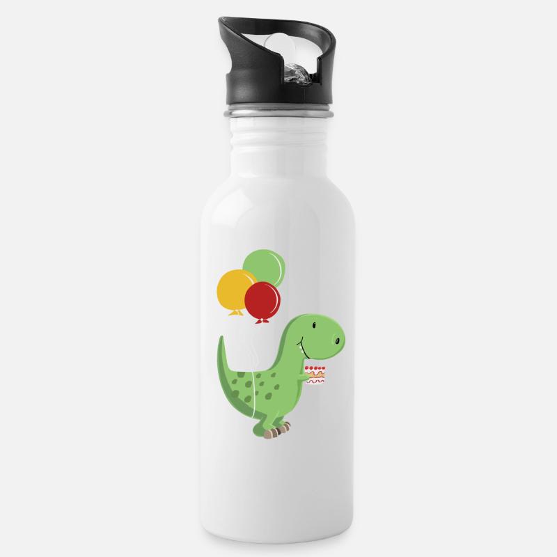 Happy Birthday -Geburtstag Junge T Rex Dinosaurier - Trinkflasche mit integriertem Trinkhalm - Weiß