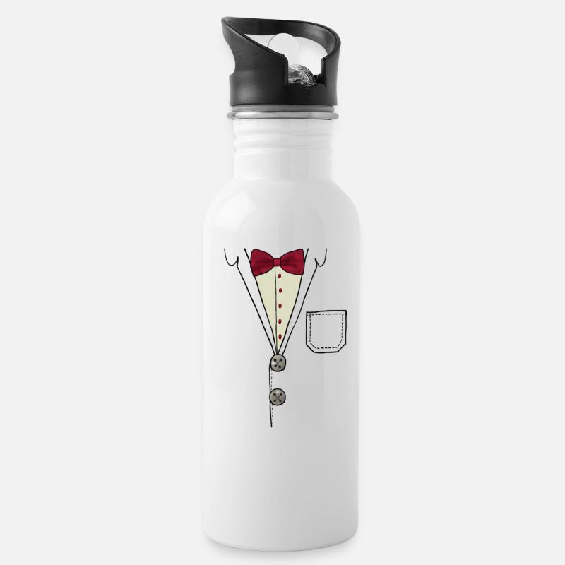 Hemd mit Fliege - Trinkflasche mit integriertem Trinkhalm - Weiß