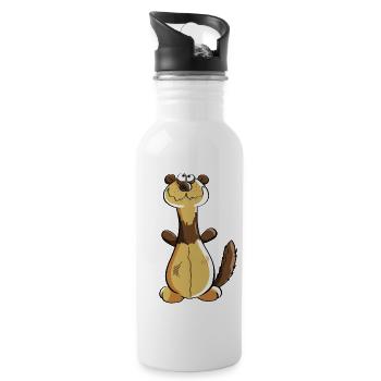 Freches Frettchen Comic - Geschenk - Iltis - Trinkflasche mit integriertem Trinkhalm - Weiß - Rechts