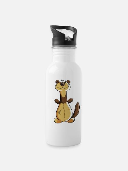 Freches Frettchen Comic - Geschenk - Iltis - Trinkflasche mit integriertem Trinkhalm - Weiß