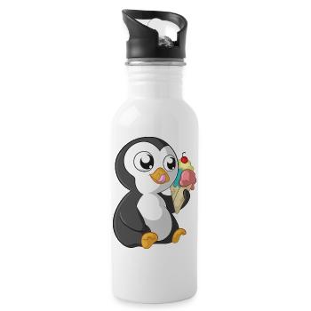 Summer cartoon penguin - Water bottle with straw - white - Right