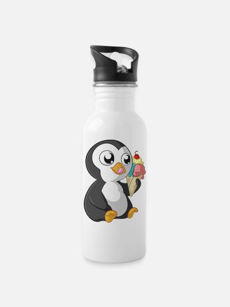 Summer cartoon penguin - Water bottle with straw - white