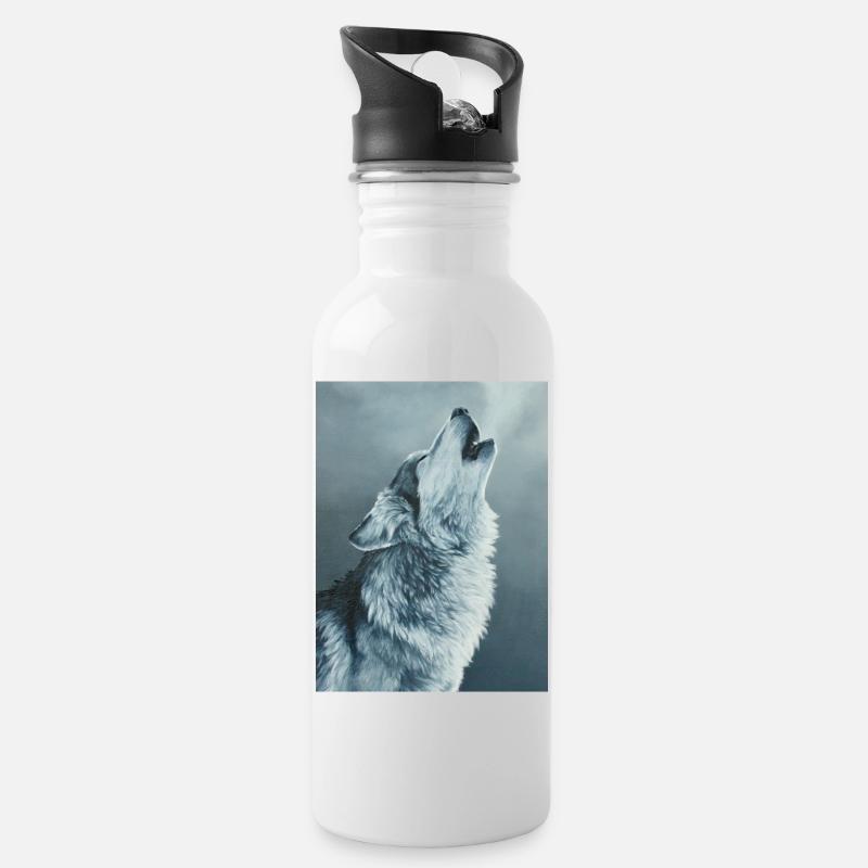 Loup gris - Gourde avec paille intégrée - blanc