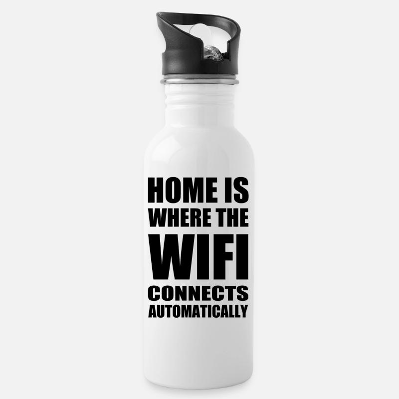 wifi home black - Trinkflasche mit integriertem Trinkhalm - Weiß