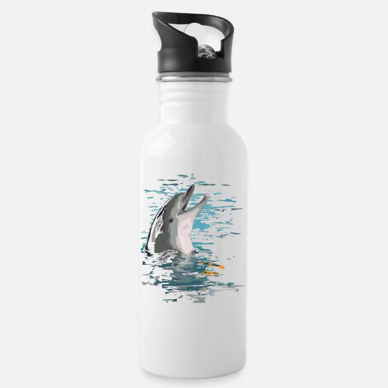 Delfin - Trinkflasche mit integriertem Trinkhalm - Weiß