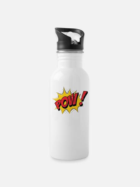 POW! Comic Speech Bubble - Cartoon Funny Pop Art - Water bottle with straw - white