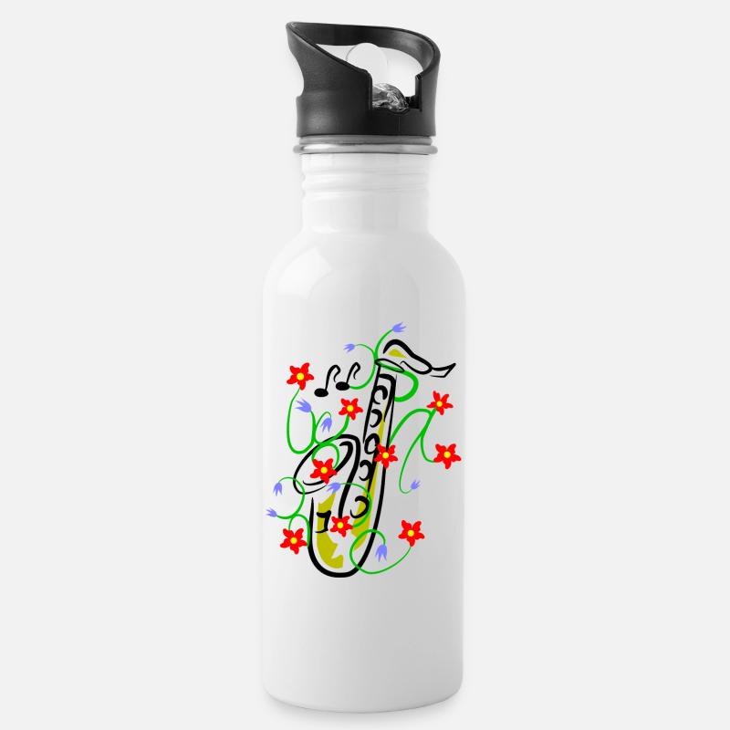 Saxophon Design - Trinkflasche mit integriertem Trinkhalm - Weiß