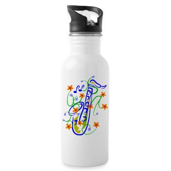 Verspielte Saxofon-Florenz Illustration - Trinkflasche mit integriertem Trinkhalm - Weiß - Rechts