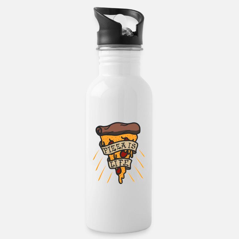 Pizza Is Life - Trinkflasche mit integriertem Trinkhalm - Weiß
