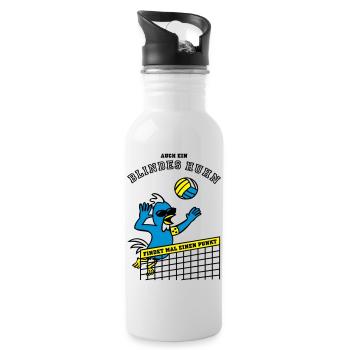 Blindes Huhn Volleyball - Trinkflasche mit integriertem Trinkhalm - Weiß - Rechts