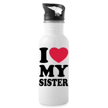 I love my sister - Ich liebe meine Schwester - Trinkflasche mit integriertem Trinkhalm - Weiß - Rechts