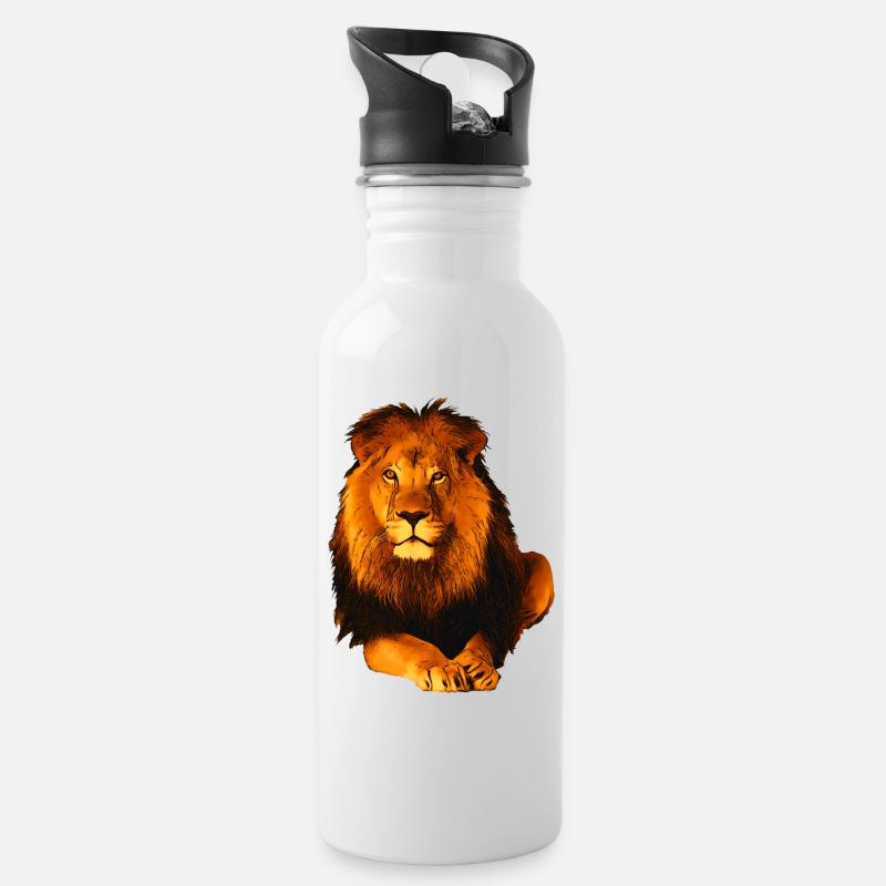 Löwe - Trinkflasche mit integriertem Trinkhalm - Weiß