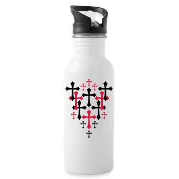 03 Muster Gothic Kreuze - Trinkflasche mit integriertem Trinkhalm - Weiß - Rechts