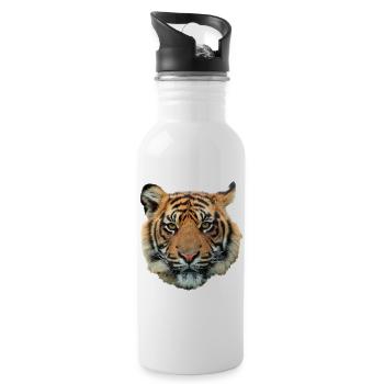 Tigerkopf Nahaufnahme - Trinkflasche mit integriertem Trinkhalm - Weiß - Rechts