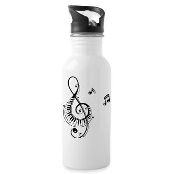 Clef with piano and music notes, i love music. - Water bottle with straw - white - Right