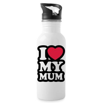 I love my mum - Ich liebe meine Mama - Trinkflasche mit integriertem Trinkhalm - Weiß - Rechts