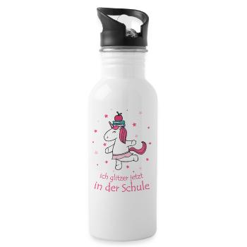 Einhorn ich glitzer in der Schule Einschulung - Trinkflasche mit integriertem Trinkhalm - Weiß - Rechts