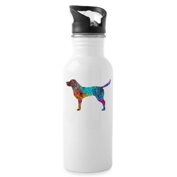 Labrador Retriever Flowers Geschenkidee - Trinkflasche mit integriertem Trinkhalm - Weiß - Rechts