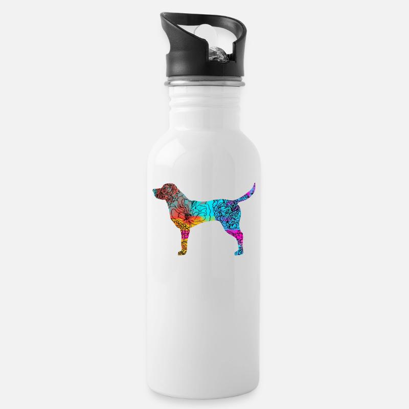 Labrador Retriever Flowers Geschenkidee - Trinkflasche mit integriertem Trinkhalm - Weiß