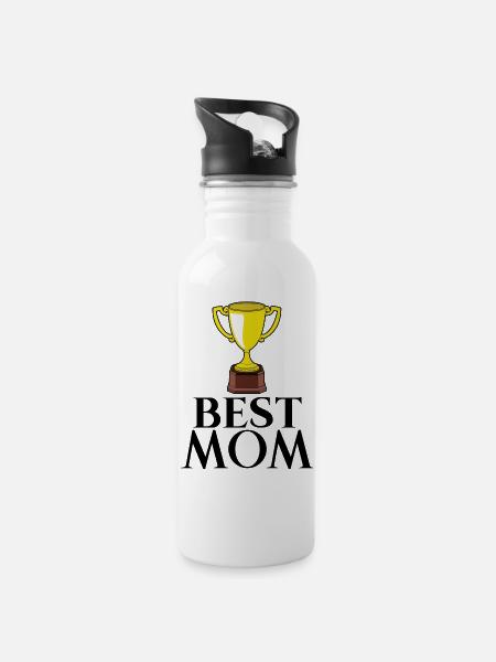 Best Mom - Trinkflasche mit integriertem Trinkhalm - Weiß