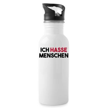 ICH HASSE MENSCHEN - Trinkflasche mit integriertem Trinkhalm - Weiß - Rechts
