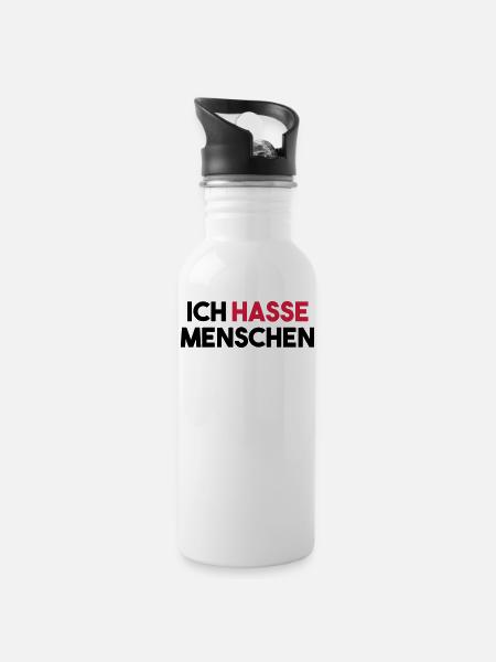 ICH HASSE MENSCHEN - Trinkflasche mit integriertem Trinkhalm - Weiß